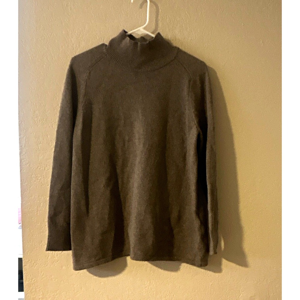 Eileen Fisher Women's Gray Mock Neck Ribbed Knit Cotton/Cashmere Sweater XS